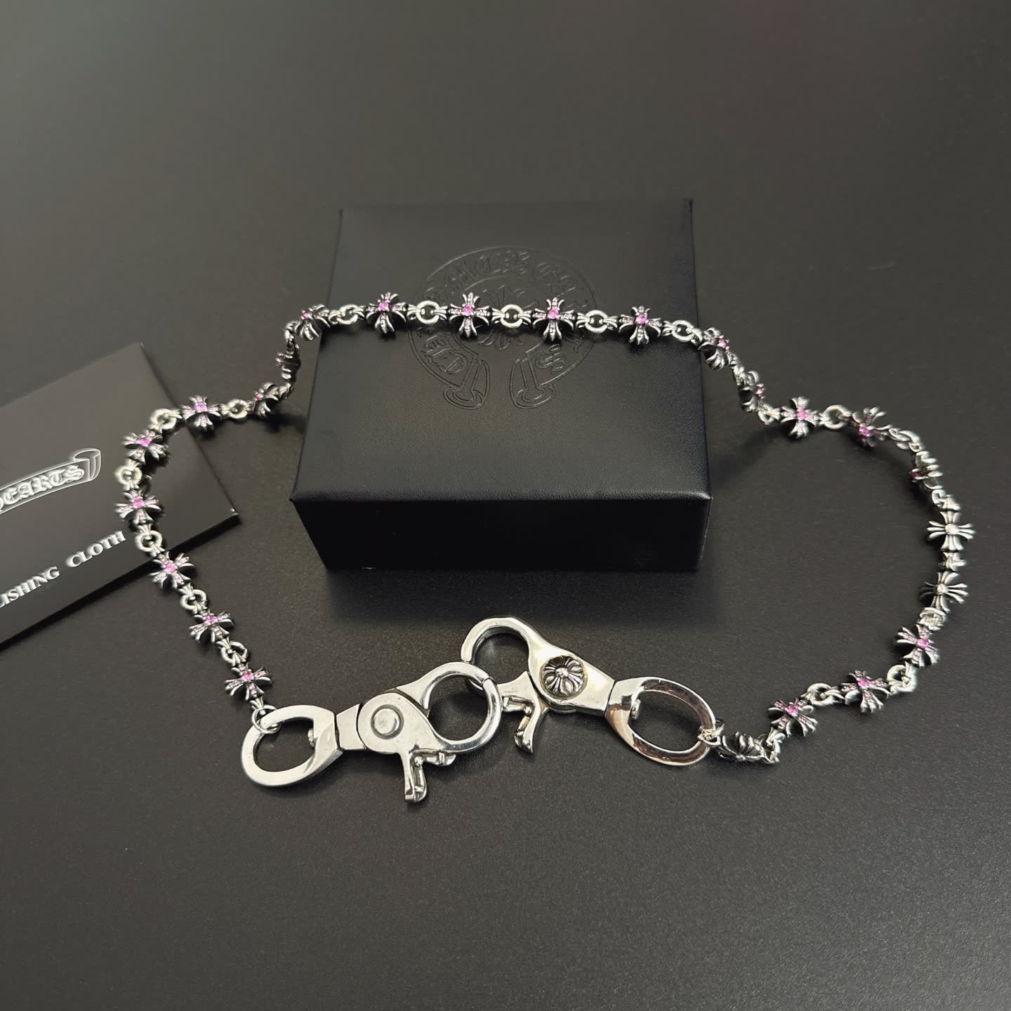 Chrome Hearts Silver Chain with Pink Crystals